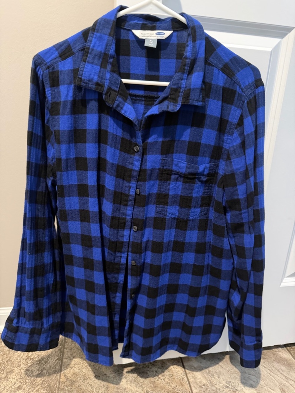 Blue and Black Plaid Button-Up Shirt